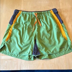 Patagonia Green Shorts with Orange Highlights